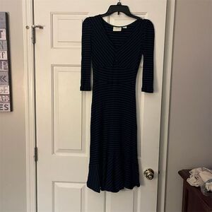 Anthropologie Maeve Flores Striped Midi Dress XS Multicolor 3/4 Sleeve